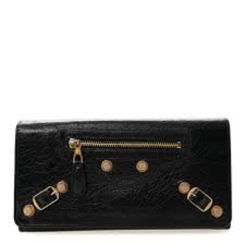 Balenciaga Black Leather CityWallet with Gold Accents - Picture 2 of 9